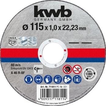 DISCO KWB CORTE ACERO INOXIDABLE 115X1'0MM.